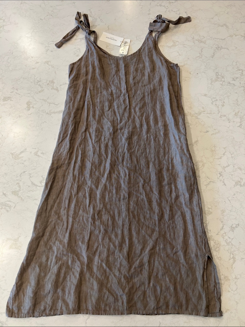 Valentina Naldi Made in Italy Natural Linen Tie Shoulder Midi Dress Casual S - Picture 11 of 13